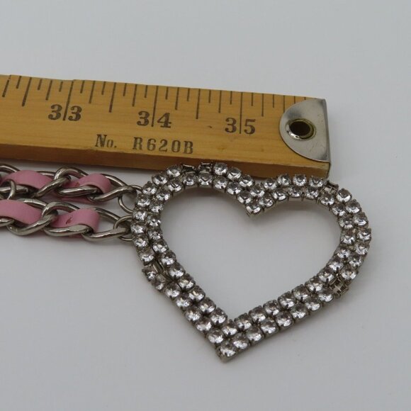 Y2K Womens One Size OSFM Silver Tone Metal Rhinestone Heart Chain Waist Belt main image 7